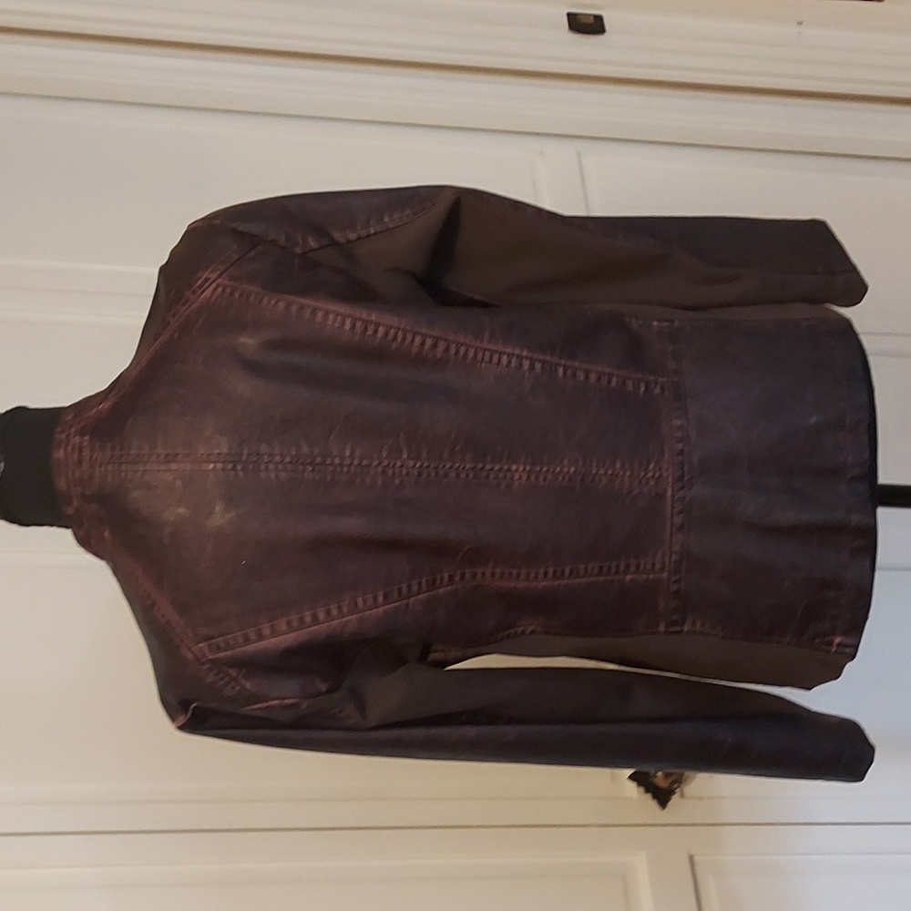 Distressed Faux Leather Jacket biker moto jacket brown size M zippered front - Picture 3 of 11
